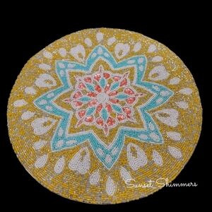 4pc 15" Summer Sunflower Starburst Coastal Beaded Placemats Charger Set New